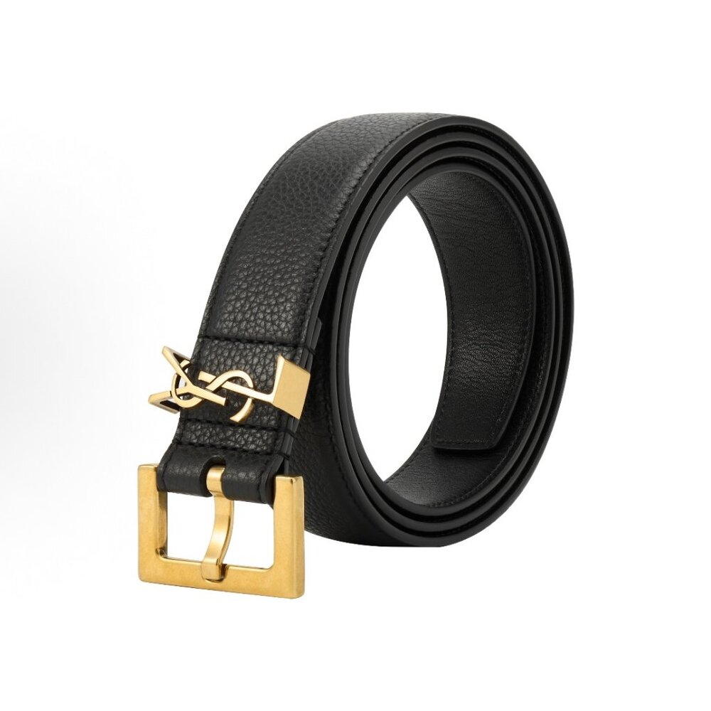 Yves Saint Laurent Women's Black Gold Leather Belt